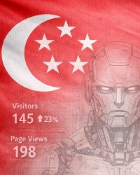 Symbolbild: Die Flagge von Singapur und die Skizze eines Roboters